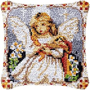 Latch Hook Pillowcase Kits Angel Kid Latch Hook kit Pillow Cover Throw Pillow Embroidery Craft Kits for Beginner DIY Latch Hook Rug Kit with Printed Canvas Christmas Decoration 43x43cm(a9)
