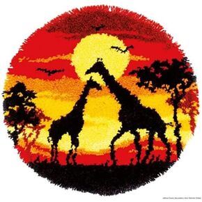 Sunset Giraffe Round Shape Latch Hook Kits Pre-Printed Rug DIY Crochet Yarn Embroidery Needlework Hook and Latch Kit Carpet Cushion Cover Home Sofa Christmas Decoration 52x52cm