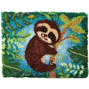 Sloth on Tree Latch Hook Kits Rug Printed Canvas DIY Handmade Carpet Crochet Yarn Embroidery Needlework Hook Latch Kit Tapestry Rug Cover Christmas Home Decoration 50x38cm