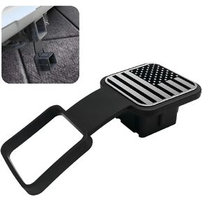 Trailer Hook Dust-Proof Plug, Tow Hitch Covers 1.9 Inch American Flag Traction Cover, Square Mouth Trailer Receive Tube Protection Cover Universal for Most Car Accessories (Black)