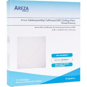 Areza CMC Gelling Fiber Wound Dressing 4.25" x 4.25" (10.75 x 10.75 cm) 10 PCS per Box (1 Box)