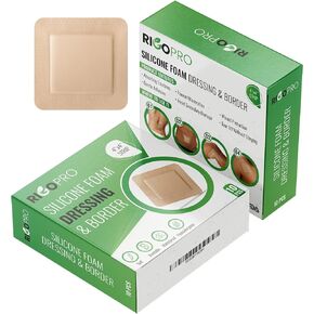 RIGO PRO - Large Band Aids with Border Adhesive, Waterproof Silicone Foam Dressing 4x4, Multi-Layered Silicone Bandages, Ultra-Thin 4x4 Bandages for Wounds - 15 Pack