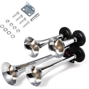 FARBIN 178DB 4 Trumpet Horns Train Horn Kit for Truck Super Loud Air horns with 150 PSI 12V Air Compressor Air Tank Can for Jeep SUV Train Metal Black(0.8 gal 12v black air horn kit)