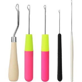 5 Pieces Different Size Bent Latch Hook Kit Crochet Needle Hook Tool for Hair Extension, Carpet Making and Other Crafts