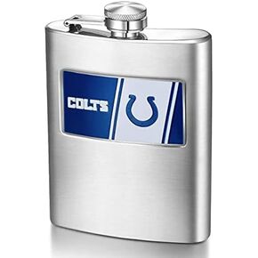 Match-Up Promotions NFL Indianapolis Colts 8-Ounce Matte Finished Stainless Steel Hip Flask with Rectangular Team Emblem and Funnel