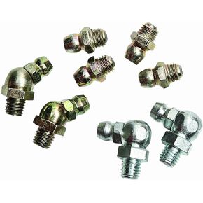 LUMAX LX-4801 Gold/Silver (SAE) 1/4"-28 Taper Thread 8 Piece Grease Fitting Assortment. Every Fitting is Individually Inspected, and Batch Tested to 5,000 PSI.