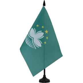 AZ FLAG Macau Table Flag 5'' x 8'' - Macanese Desk Flag 21 x 14 cm - Black Plastic Stick and Base