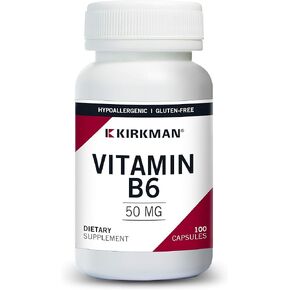 Kirkman Vitamin B-6 50 mg - Hypoallergenic || 100 Vegetarian Capsules || Gluten/Casein Free || Tested for More Than 950 Environmental contaminants.