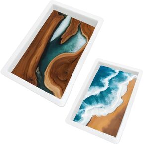 2Pcs Extra Large Reusable Epoxy Resin Table Mold15.7x9.8x3 inch 11.4x7.5x2 inch Rectangles Epoxy Resin Molds for River Table, Coffee Side Table, Cutting Board, Charcuterie Board, Art Panel