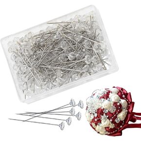 Rukinovi 100pcs Floral Pins,Bouquet Flower Floral Diamond Rhinestones Pins,Straight Floral Pins for DIY Crafts Crystal Bouquet Holder Wedding,Crafts and Jewelry Decoration Quilting