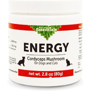 Animal Essentials Energy Cordyceps Mushroom Supplement for Dogs & Cats - Support Stamina & Endurance, Healthy Respiratory & Kidney Functions, Antioxidant, Mushroom Powder Extract - 2.8 Oz (Pack of 1)