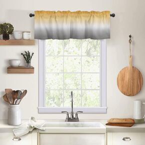 Window Curtains Valance Rod Pocket Curtain Drapery for Living Room Kitchen Bathroom, Yellow Gray Ombre, Soft&Washable Small Window Treatment Valances, Simple, 1 Panel, 54x18inch
