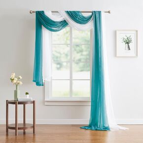 Warm Home Designs Double Window Scarves Bundle. Each White & Yellow Beige Window Scarf Valance is 55" x 216". Great for Beige Room Decor, Canopy Bed Curtains, Draping Fabric. AS White & Beige 216"
