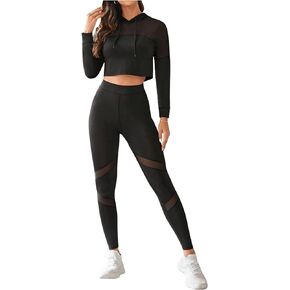Verdusa Women's 2 Piece Long Sleeve Crop Hoodie and Leggings Sets Yoga Outfit Tracksuits