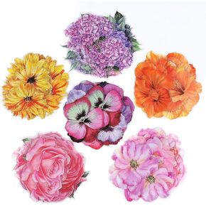 RISYPISY 120PCS Large Flower Stickers Sets, Watercolor Transparent Sticker Pink Purple and Yellow Floral Decorative Decals, Scrapbooking Stickers Sticker Machines for Junk Journal Supplies