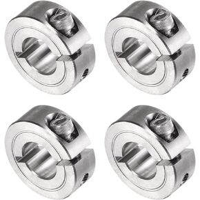 uxcell 4pcs Single Split Clamp-On Shaft Collar 1/2" Bore One-Piece Clamping Collar, 1-1/8" OD, 13/32" Width, 304 Stainless Steel Axle Collar Clamp, Set Screw Style