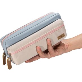 bnizy Large Pencil Case, Pencil Pouch with Zipper Compartments, Aesthetic Pencil Case for Adults, Stationery Pouch Pen Case for Office (Beige&Green)