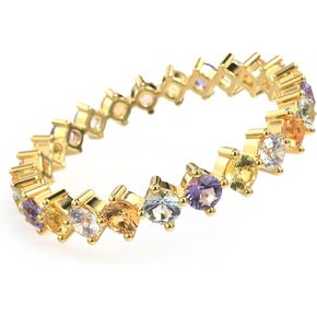 AMORAMOR & FOREVER 14K Gold Plated Colorful Crystal Gemstone Stackable Rings For Women Girls | Dainty Eternity Band Rings Round Cubic Zirconia CZ Wedding Rings Cute Thin Gold Rainbow Rings for Women