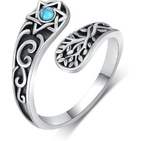 qielizhu Spoon Ring Star of David Spoon Ring 925 Sterling Silver Star of David Tree of Life Ring for Women Star of David Jewelry for Women Girls