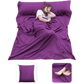 Bonng Bag Liner Lightweight Compact Bonng Bag Sack Portable Clean Travel Sheet with Zippered Opening for The Feet Camping Sleep Sheet for Backpacking Hotel& Hiking (Purple, 82.7'' X 45.3")