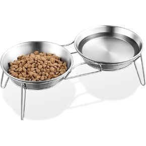 Wellbro Elevated Cat Bowls, 5.9 Inch Wide Stainless Steel Cat Food Bowls with Metal Stand Whisker Stress-Free, Raised Food and Water Dish for Cats, Kitten