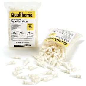 Qualihome Self Drilling Drywall Anchors - Plastic Anchors for Drywall, Gypsum Wallboard, Sheetrock - Screw Anchors for Multiple Wall Hanging Items - No Pre Drilling Required - 75 Lbs. (200 Pack)