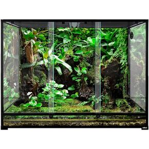 OIIBO Full Glass Long Tank Reptile Terrarium 20 Gallon, Front Opening Terrarium 30" x 12"x 12" for Reptile Pets Gecko Lizard Snake, Double Front Opening Doors & Ventilation Top Screen (Knock-Down)