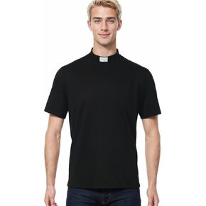 Men's T-Short Sleeves Tab Collar Clergy Minister Priest Outfit Priest Costume Shirt Tops