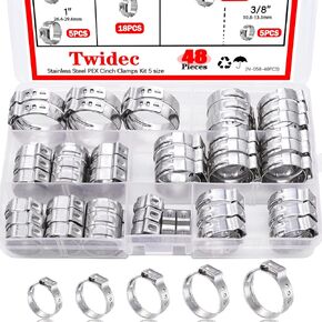 Twidec/65PCS 1/2 Inch PEX Cinch Clamps,Stainless Steel Pex Crimp Rings,Single Ear Hose Clamps For Pex Pipe Fitting Connections N-057-65PCS