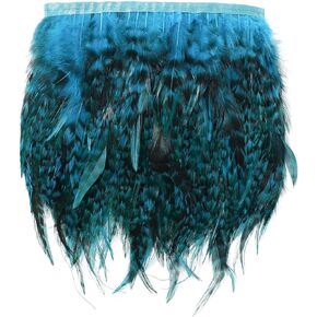 AWAYTR Natural Rooster Feather Trim - 3-5in Wide Craft Feathers Fringe Trim Pack of 5 Yards for DIY Clothing and Dress Decoration (Natural)