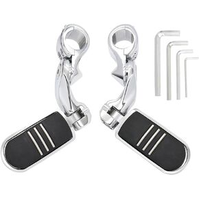 Long Angled Motorcycle Highway Pegs Footpegs Foot Rest Mount Clamp Kit Fit for Harley Models with 1.25 inch Engine Guard 1 1/4 inch Highway Bar (Black)