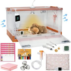 SQUARECIRCLE Puppy Incubator with Nebulization Accessory, Pet Incubator with Mat and Lamp, Dog Incubator for Newborn Puppies & Kittens