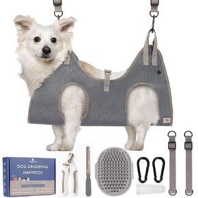 Dog Grooming Hammock Kit | Hanging Grooming Harness | Pet Hammock for Nail Trim with Dog Toenail Clippers | Dog Sling for Nail Trimming (Medium)