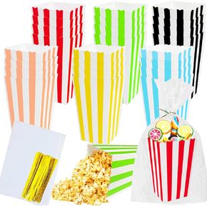 24 Pack Mini Popcorn Boxes,Candy Favor Treat Box with Clear Cellophane Bags,Paper Popcorn Buckets Containers for Birthday,Baby Shower,Party Favor