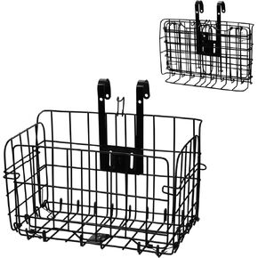 Suwimut Folding Bike Basket, Metal Front Handlebar Bicycle Basket Bike Frame Basket, Wire Mesh Fold-Up Detchable Front Bag Rear Hanging Bike Basket Bicycle Bag Cargo Rack for Mountain Bike Accessories