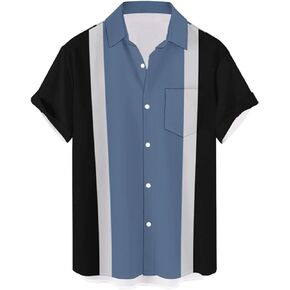 QIVICIMA Mens Bowling Shirts Hawaiian Shirt Big and Tall Retro Button Up Vintage Guayabera Camp Shirt