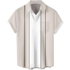 QIVICIMA رجل البولينج قمصان قميص هاواي صيفي كبير وطويل القامة ريترو زر حتى خمر Guayabera مخيم قميص in Saudi Arabia