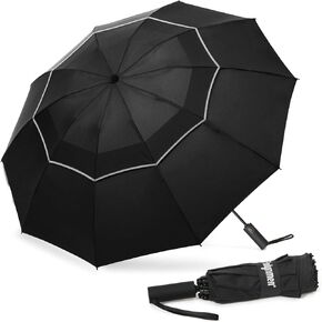Fulynmen 62/54/46 Large Windproof Compact Travel Umbrella Golf Umbrella Inverted umbrellas for rain 10 Ribs Double Canopy Automatic Open Close with Reflective Stripe