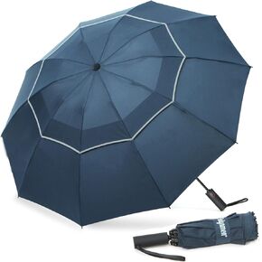 Fulynmen 62/54/46 Large Windproof Compact Travel Umbrella Golf Umbrella Inverted umbrellas for rain 10 Ribs Double Canopy Automatic Open Close with Reflective Stripe