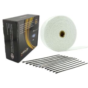 Xinhan 2"x15ft/2"x25ft/2"x50ft Roll Black-White Racing Fiberglass Exhaust Header Pipe Wrap Tape With Stainless Steel Zip Ties (2" x 25ft-White)
