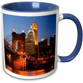 3dRose City Skyline of Cincinnati, Ohio, Use at Dusk-Us36 Cha0041-Chuck Haney Two Tone Mug, 11 oz, Black/White
