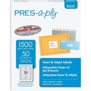 Pres-a-ply File Folder Laser Label, 0.66 x 3.43 Inches, White, Box of 1500 (30632)