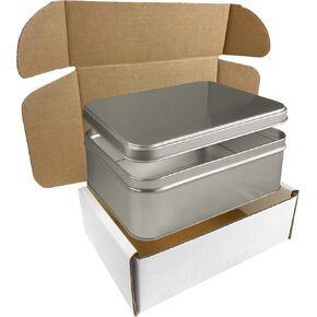 Silver Metal Tin Box with Secure Lid – Large Multipurpose Tin Can Storage Container for Jewelry, Crafts, Cookies, Pills, Gifts, Pencils and More - For Home and Office - 7.8 x 6 x2.8 inches in Saudi Arabia