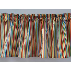 Orange Striped Curtain, Striped Valance, Spring Valance Curtain, Multiple Color Striped Valance Curtain, Orange, Red, Green, Blue, Green Striped Curtain (41-42 Inches Wide x 15 Inches Long)