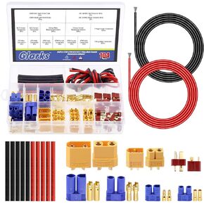 Glarks 59Pcs XT60/XT90/EC3/EC5 / T-Plug Deans 3.5mm Banana Plug Male Femalel Connectors Adapter with Heat Shrink Tubing and 14 Gauge Silicone Wire for RC ESC Lipo Battery Motor