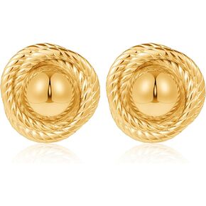 Large Chunky Gold Earrings for Women, Round Rope Disc Stud Earrings, Statement Vintage Earrings, Trendy, Lightweight and Hypoallergenic