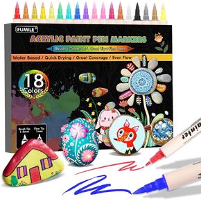 FUMILE 60 Colors Acrylic Paint Markers Dual Tip(Fine and Brush Tip), Acrylic Paint Pens Paint Markers for Wood, Rock, Plastic, Glass, Ceramic, Canvas.Acrylic Paint Markers Set for DIY Gifts and Art.