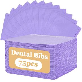 MAQIHAN 75pcs Dental Bibs Disposable - Disposable Dental Bibs Dentist Tattoo Bibs Purple Dental Bibs Nails Patient Bibs Purple Towelsv Tattoo Table Covers Dental Pads Mats Paper Sheets Lash Supplies