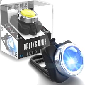 OPTIKS-Blue Bike Light: 220 Lumens - USB Rechargeable -10hr Max - Water Resistant - 5 Modes - Blue/Blue Strobe LED - Lights for Bicycles