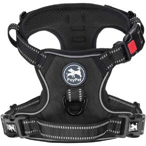 PoyPet No Pull Dog Harness, [Release on Neck] Reflective Adjustable No Choke Pet Vest with Front & Back 2 Leash Attachments(Checkered Beige,XS)